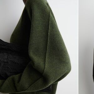 COS ROUNDED DOUBLE-FACED WOOL SWEATER XS dark green wool sweater